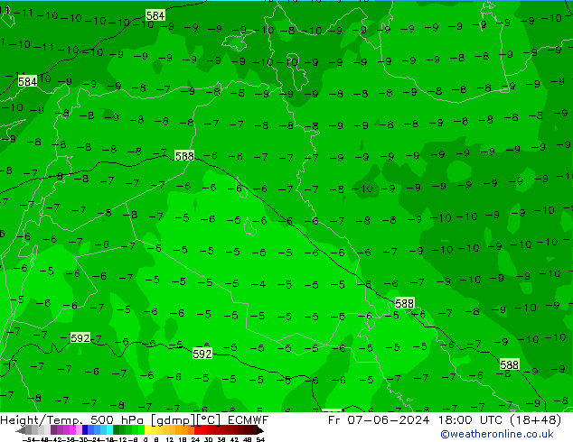 Z500/Rain (+SLP)/Z850 ECMWF Fr 07.06.2024 18 UTC