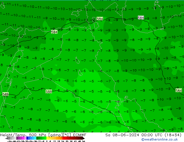 Height/Temp. 500 hPa ECMWF Sáb 08.06.2024 00 UTC