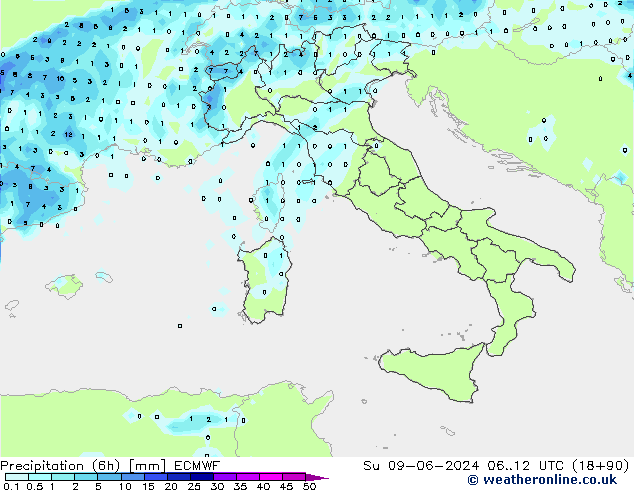 Z500/Rain (+SLP)/Z850 ECMWF Dom 09.06.2024 12 UTC