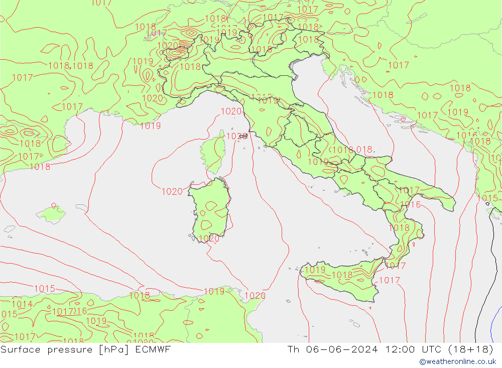 Pressione al suolo ECMWF gio 06.06.2024 12 UTC