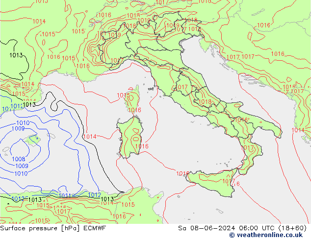 Pressione al suolo ECMWF sab 08.06.2024 06 UTC