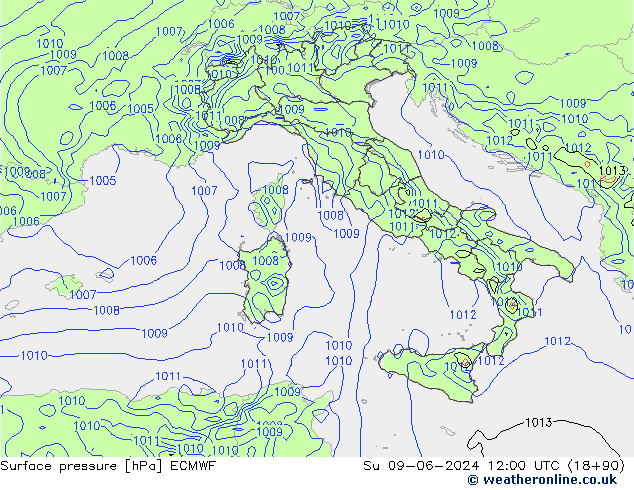 Yer basıncı ECMWF Paz 09.06.2024 12 UTC