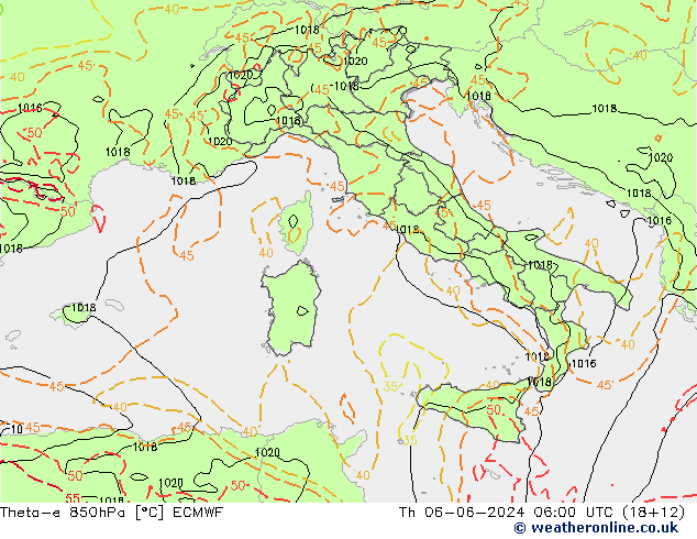 Theta-e 850hPa ECMWF Per 06.06.2024 06 UTC