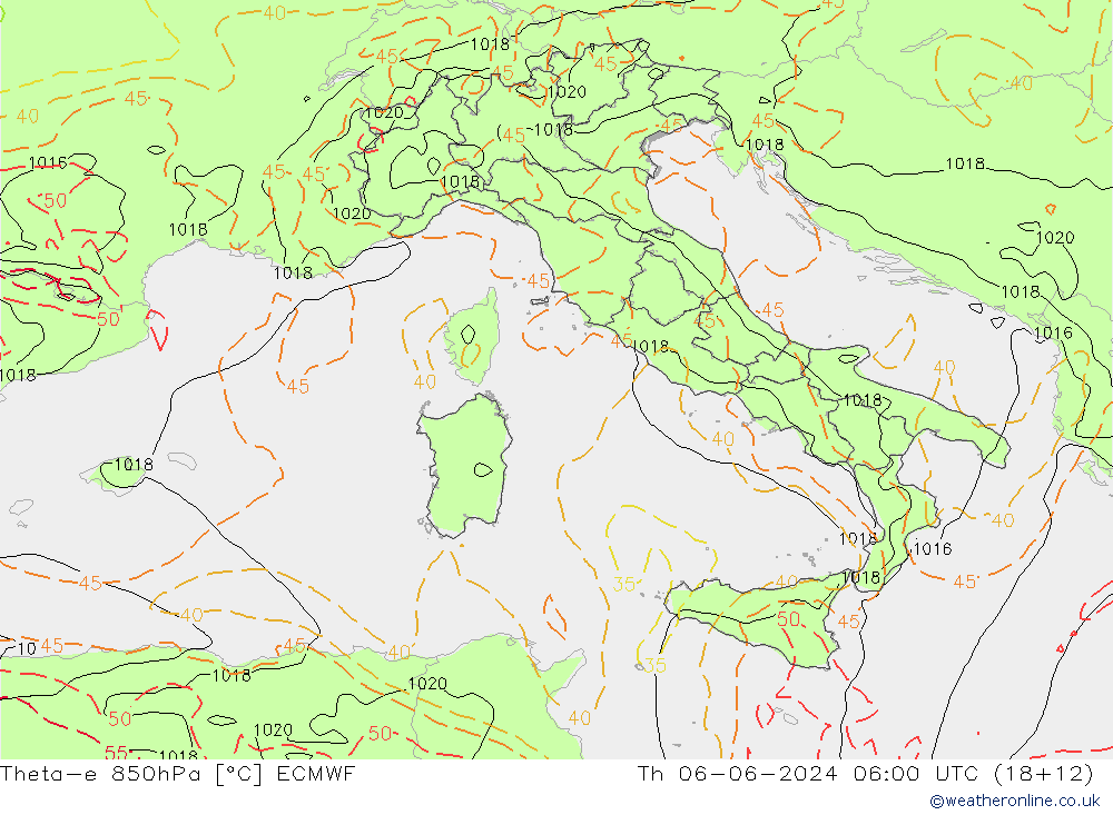 Theta-e 850hPa ECMWF Th 06.06.2024 06 UTC