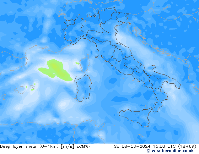 Deep layer shear (0-1km) ECMWF za 08.06.2024 15 UTC