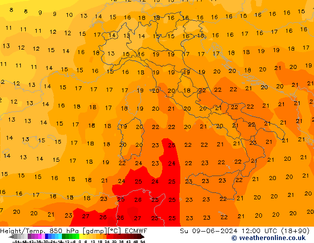 Z500/Rain (+SLP)/Z850 ECMWF Dom 09.06.2024 12 UTC