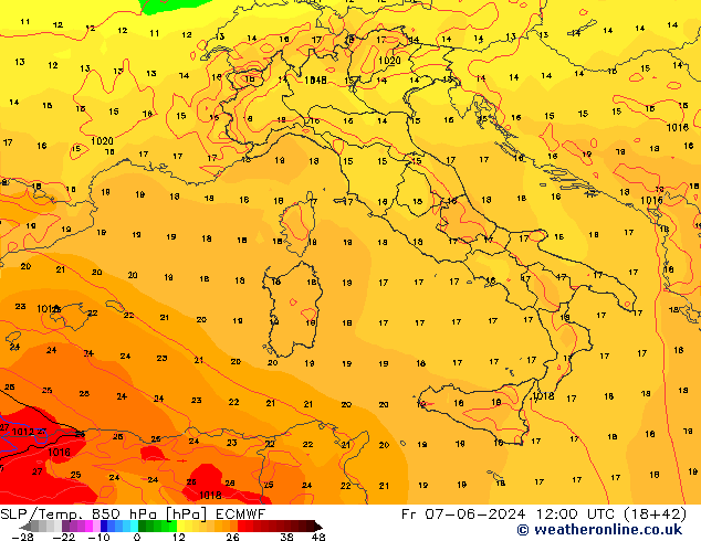 850 hPa Yer Bas./Sıc ECMWF Cu 07.06.2024 12 UTC