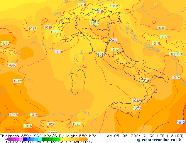 Thck 850-1000 гПа ECMWF ср 05.06.2024 21 UTC