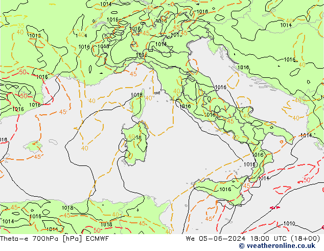 Theta-e 700hPa ECMWF Çar 05.06.2024 18 UTC