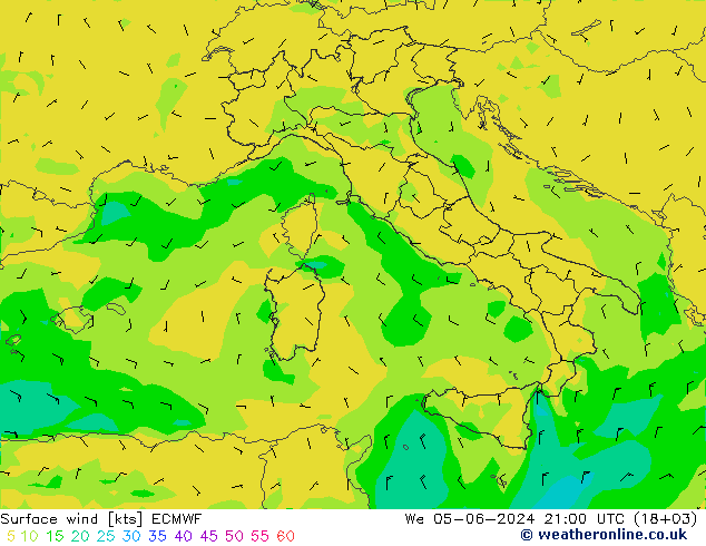 Rüzgar 10 m ECMWF Çar 05.06.2024 21 UTC