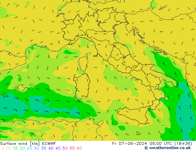 Surface wind ECMWF Fr 07.06.2024 06 UTC