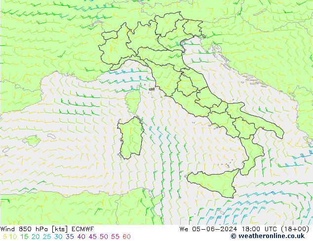 ветер 850 гПа ECMWF ср 05.06.2024 18 UTC