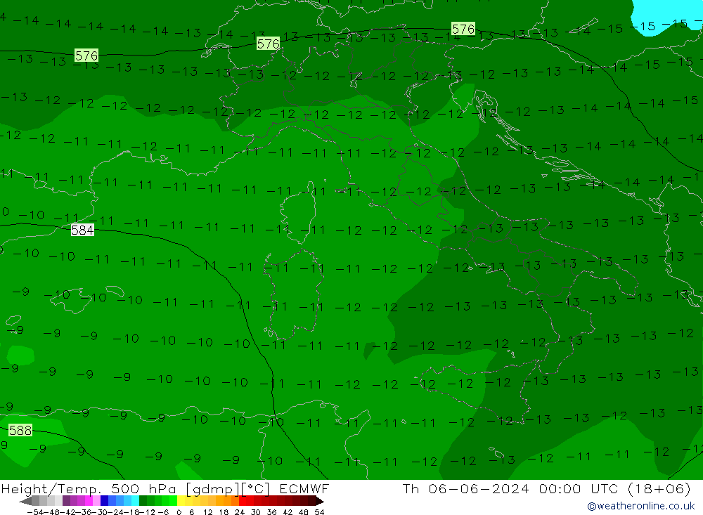 Z500/Rain (+SLP)/Z850 ECMWF Čt 06.06.2024 00 UTC