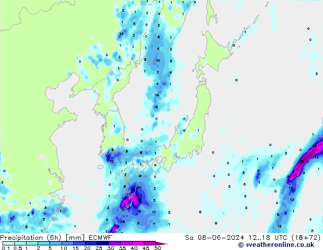 Precipitação (6h) ECMWF Sáb 08.06.2024 18 UTC