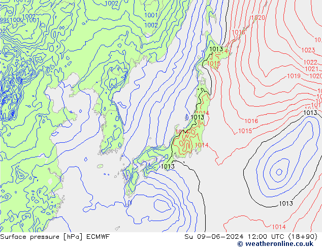 Presión superficial ECMWF dom 09.06.2024 12 UTC