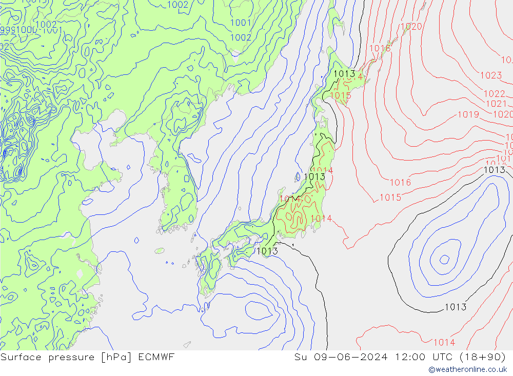 Atmosférický tlak ECMWF Ne 09.06.2024 12 UTC