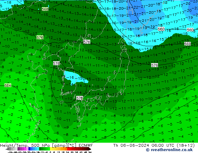 Z500/Rain (+SLP)/Z850 ECMWF czw. 06.06.2024 06 UTC