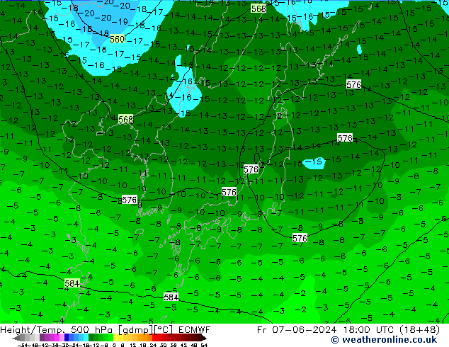 Z500/Rain (+SLP)/Z850 ECMWF Fr 07.06.2024 18 UTC