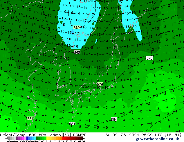 Z500/Rain (+SLP)/Z850 ECMWF Su 09.06.2024 06 UTC