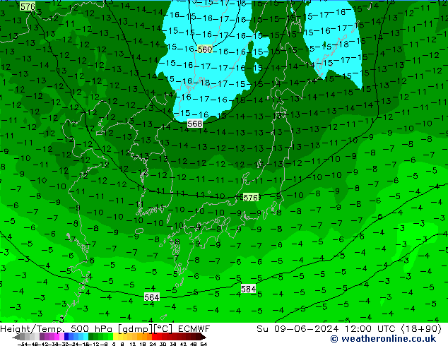 Height/Temp. 500 hPa ECMWF Ne 09.06.2024 12 UTC