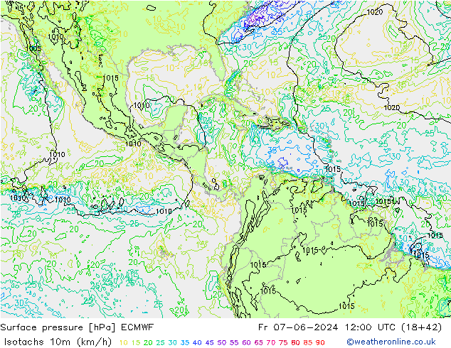 Isotachs (kph) ECMWF Sex 07.06.2024 12 UTC