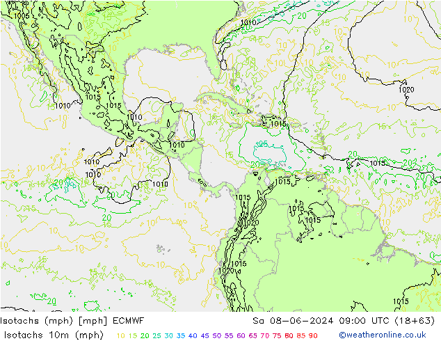 Isotachs (mph) ECMWF Sa 08.06.2024 09 UTC