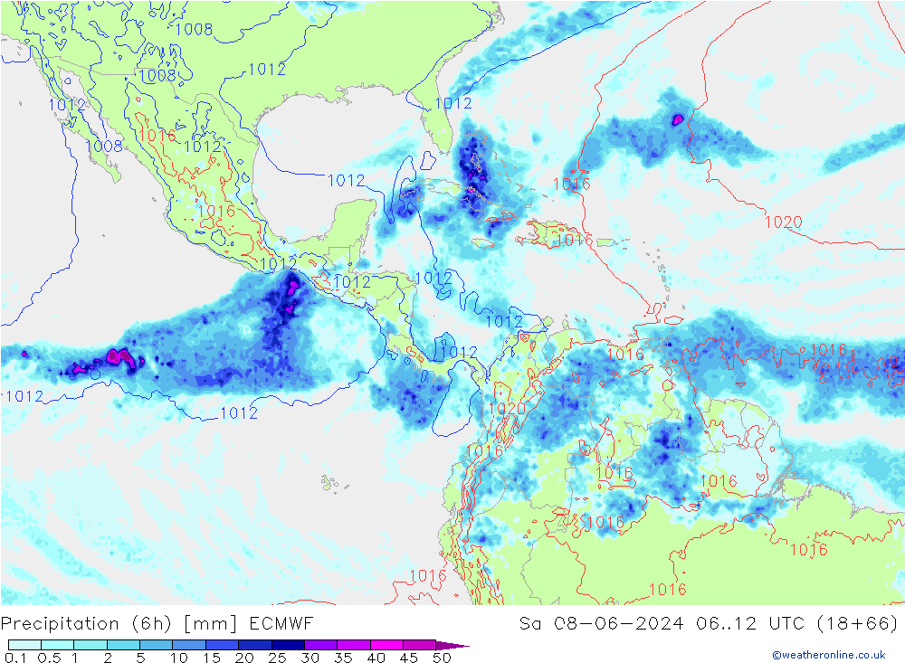 Z500/Rain (+SLP)/Z850 ECMWF Sáb 08.06.2024 12 UTC