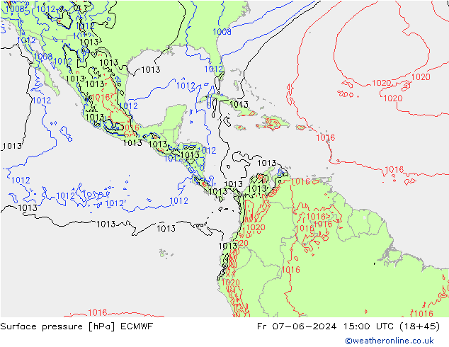 Atmosférický tlak ECMWF Pá 07.06.2024 15 UTC