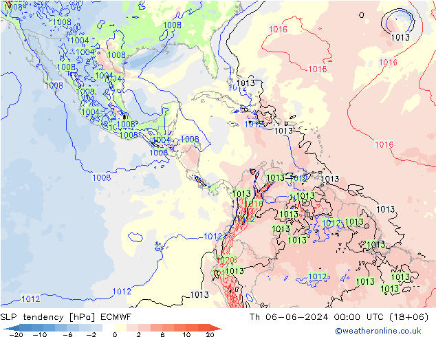 SLP tendency ECMWF Qui 06.06.2024 00 UTC