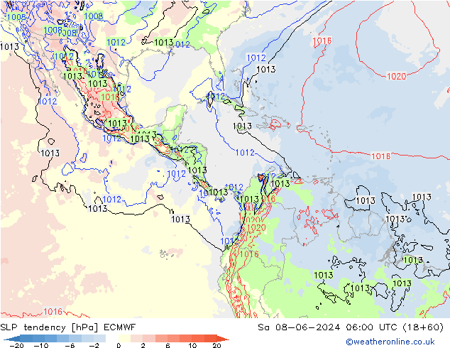 Tendenza di Pressione ECMWF sab 08.06.2024 06 UTC