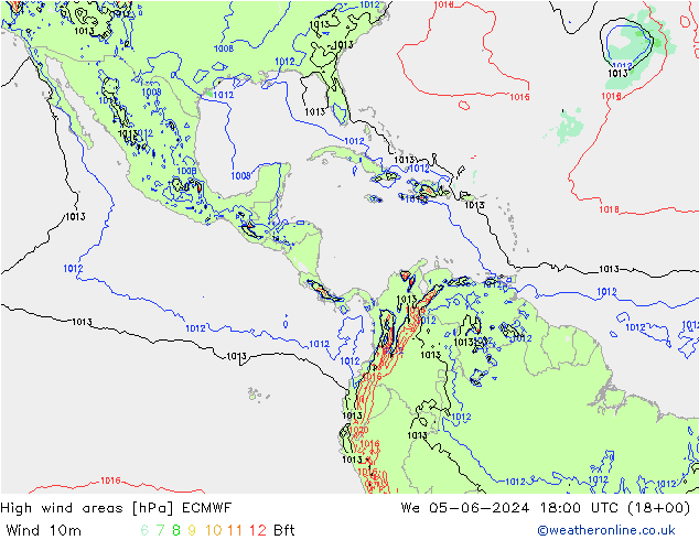 yüksek rüzgarlı alanlar ECMWF Çar 05.06.2024 18 UTC