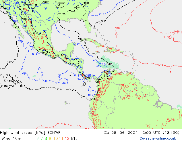 High wind areas ECMWF dim 09.06.2024 12 UTC