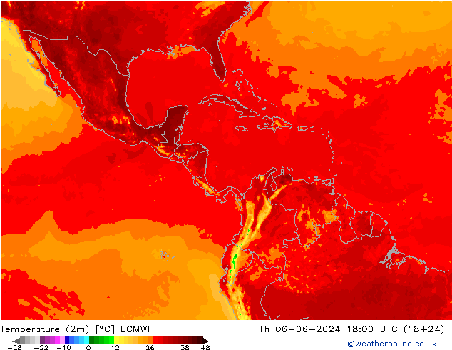 Temperatuurkaart (2m) ECMWF do 06.06.2024 18 UTC