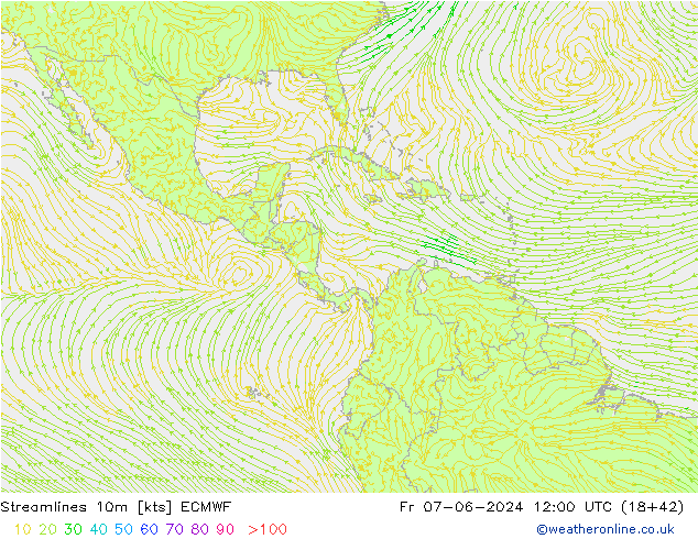 Linha de corrente 10m ECMWF Sex 07.06.2024 12 UTC