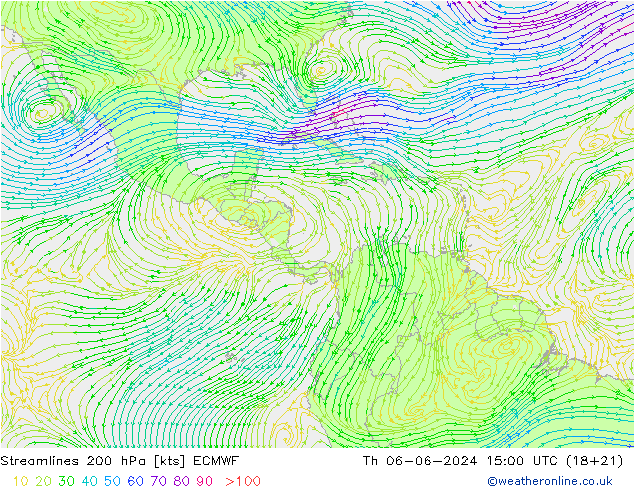 Linea di flusso 200 hPa ECMWF gio 06.06.2024 15 UTC