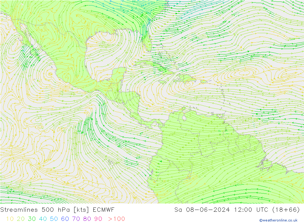 Línea de corriente 500 hPa ECMWF sáb 08.06.2024 12 UTC