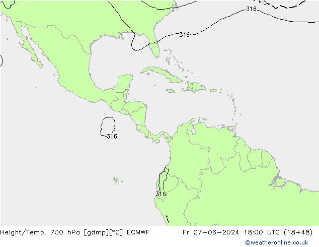 Height/Temp. 700 hPa ECMWF Sex 07.06.2024 18 UTC