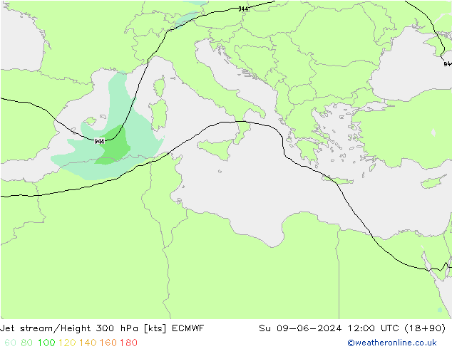 Jet stream/Height 300 hPa ECMWF Su 09.06.2024 12 UTC