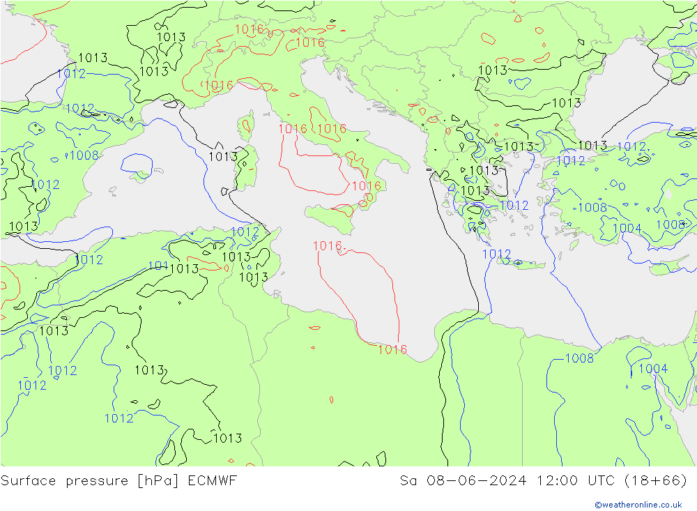 Surface pressure ECMWF Sa 08.06.2024 12 UTC