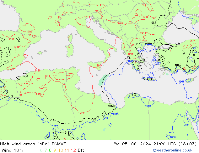 Windvelden ECMWF wo 05.06.2024 21 UTC