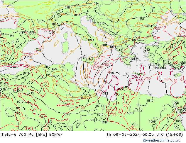 Theta-e 700hPa ECMWF Th 06.06.2024 00 UTC