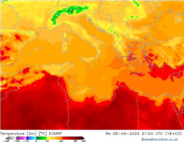 température (2m) ECMWF mer 05.06.2024 21 UTC