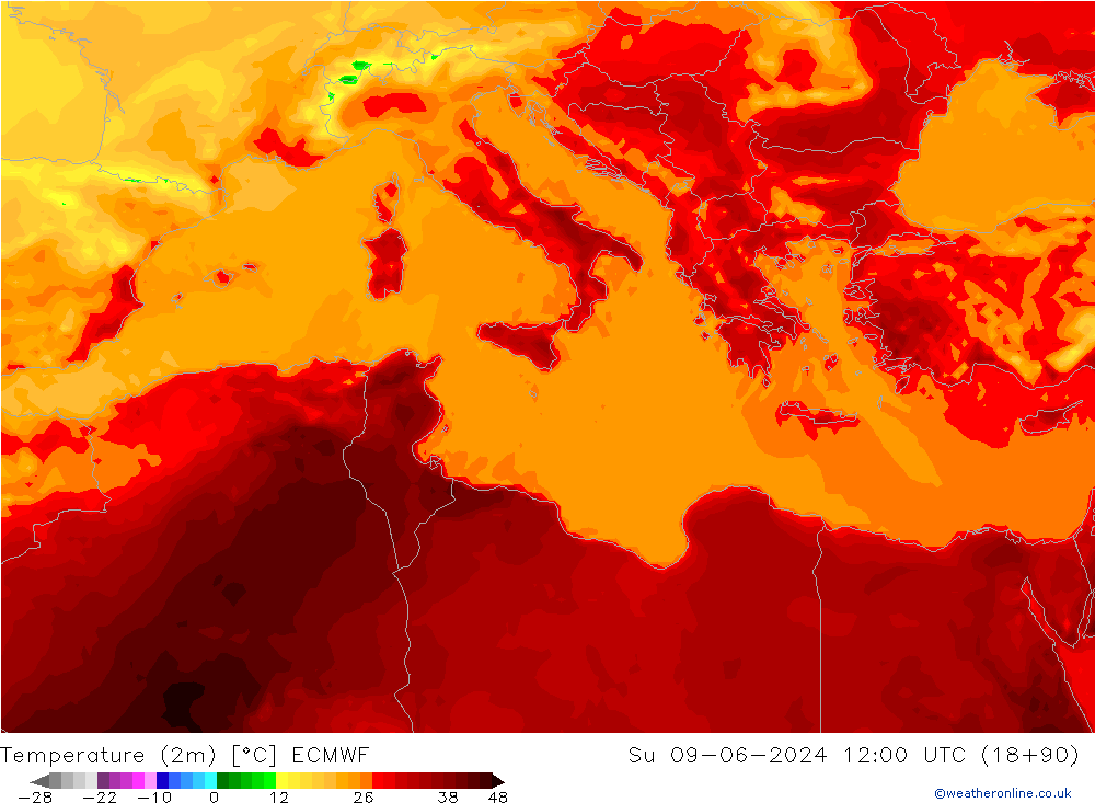 Temperatura (2m) ECMWF dom 09.06.2024 12 UTC