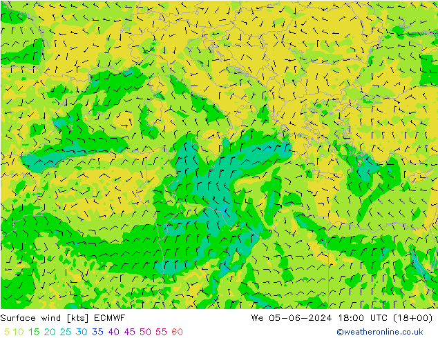 Vent 10 m ECMWF mer 05.06.2024 18 UTC