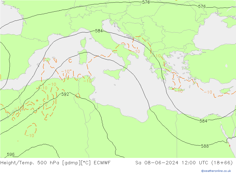 Z500/Rain (+SLP)/Z850 ECMWF sam 08.06.2024 12 UTC