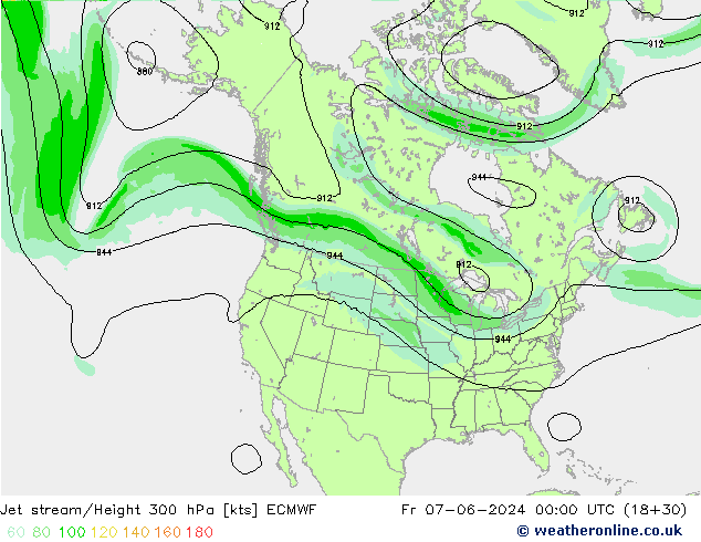 Jet stream/Height 300 hPa ECMWF Fr 07.06.2024 00 UTC