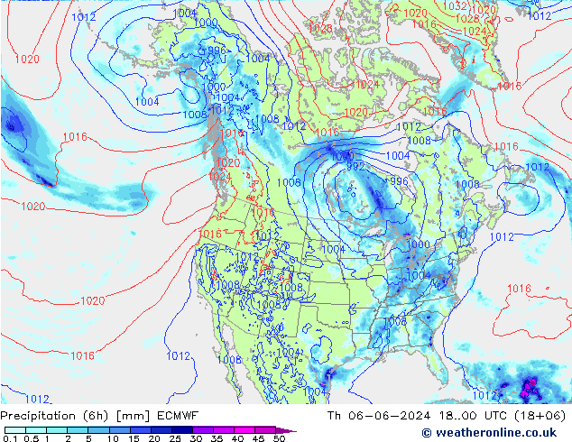 Z500/Rain (+SLP)/Z850 ECMWF Th 06.06.2024 00 UTC