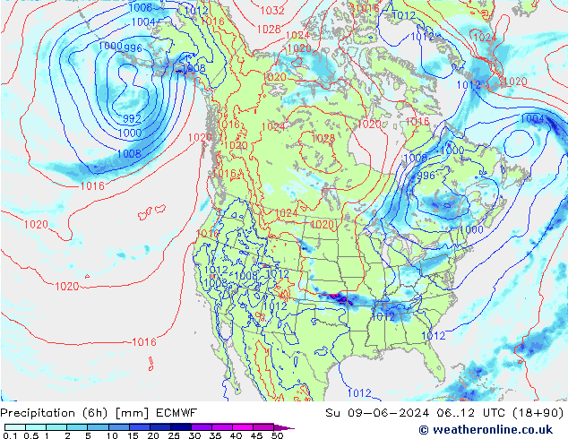 Z500/Rain (+SLP)/Z850 ECMWF Su 09.06.2024 12 UTC