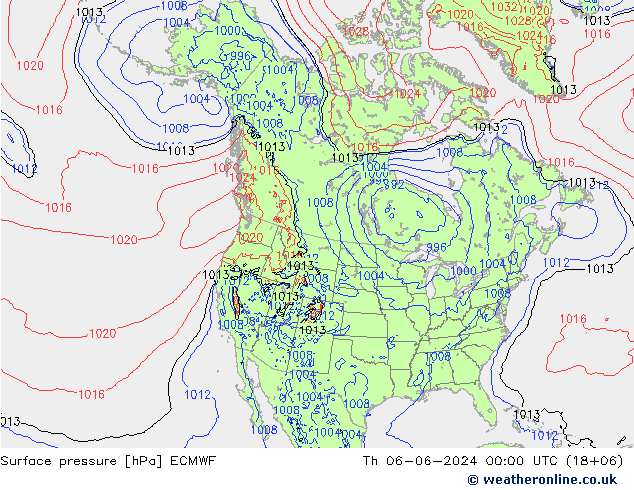 Surface pressure ECMWF Th 06.06.2024 00 UTC