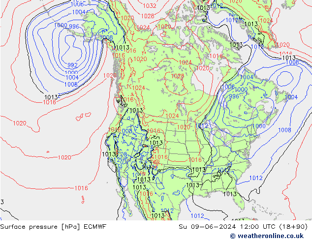 приземное давление ECMWF Вс 09.06.2024 12 UTC